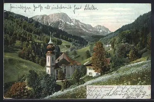 AK Berchtesgaden-Maria Gern, Teilansicht der Kirche im Sommer