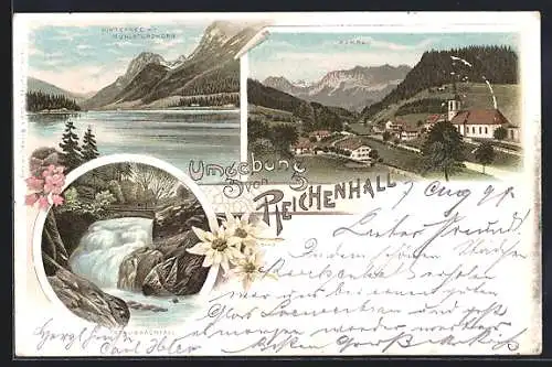 Lithographie Ramsau, Hintersee mit Mühlsturzhorn, Staubbachfall