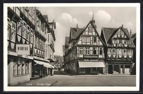 AK Celle, Grosser Plan mit Kaffee Kiess, Papierwaren Haupt, Friseur Heinr. Lachmund