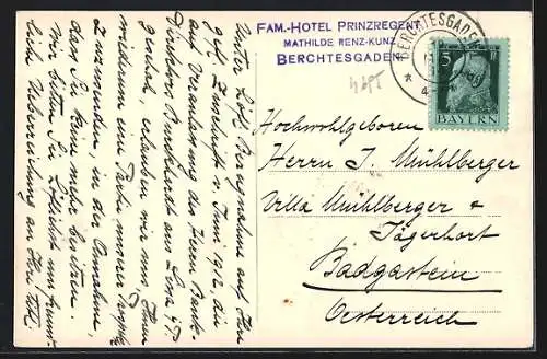 AK Berchtesgaden, Familien-Hotel Prinzregent Frl. Mathilde-Renz-Kunz
