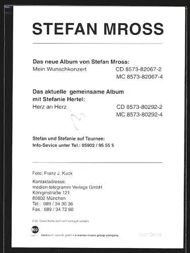 AK Musiker Stefan Mross, mit original Autograph