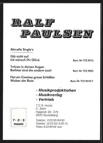 AK Musiker Ralf Paulsen, mit original Autograph