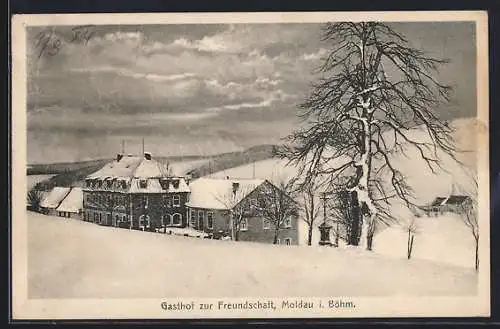 AK Moldau, Gasthof zur Freundschaft im Winter