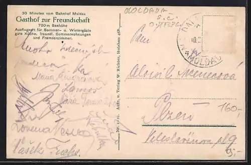 AK Moldau, Gasthof zur Freundschaft im Winter