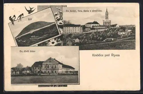AK Krabcice pod Rípem, Rip, Ev. divcí ústav, Ev. kostel