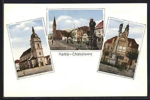 AK Karbitz, Kath. Kirche, Ev. Kirche und Rathaus