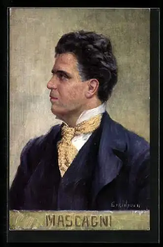 AK Bildnis des Musikers Mascagini mit gelbem Schal