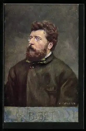 Künstler-AK Komponist Bizet mit Brille