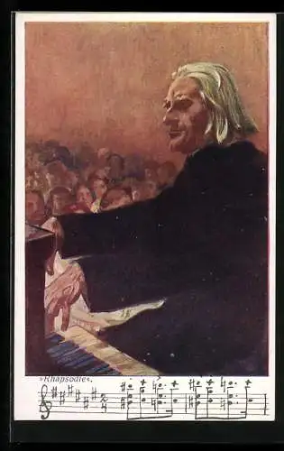 AK Franz Liszt am Klavier, IIième Rhapsodie, Noten
