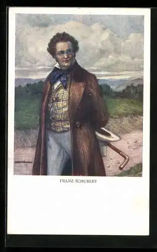 AK Komponist Franz Schubert bei einem Spaziergang