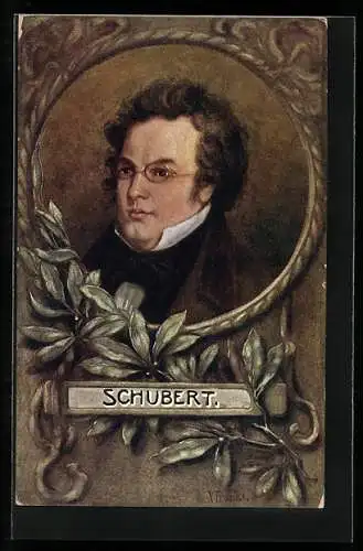 Künstler-AK Schubert, Portrait in Zierrahmen