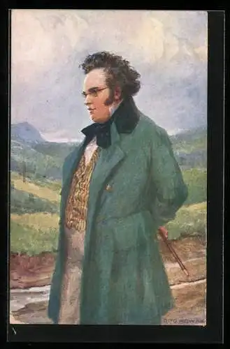 AK Franz Schubert im grünen Mantel