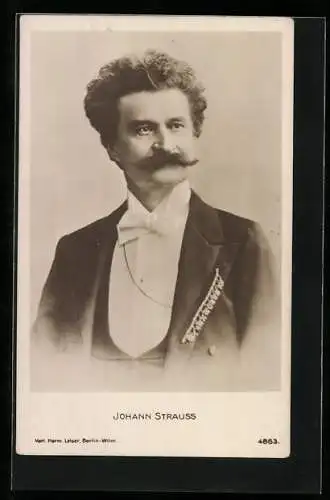 AK Komponist Johann Strauss mit Schnurrbart und elegantem Frack