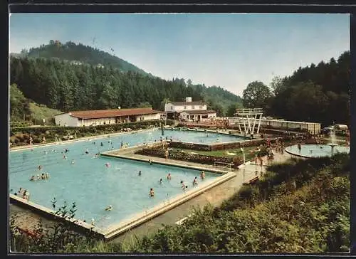 AK Lindenfels, Freischwimmbad aus der Vogelschau