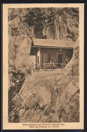 AK Höllentalklamm-Eingangshütte, Ansicht der Berghütte