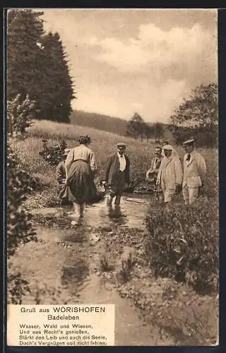 AK Bad Wörishofen, Kurgäste baden im Bach