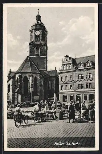 AK Meissen /Sa., Markt mit kleinen Verkaufsständen