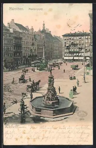 AK München, Marienplatz mit Strassenbahn