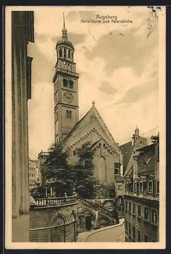 AK Augsburg, Perlachturm und Peterskirche