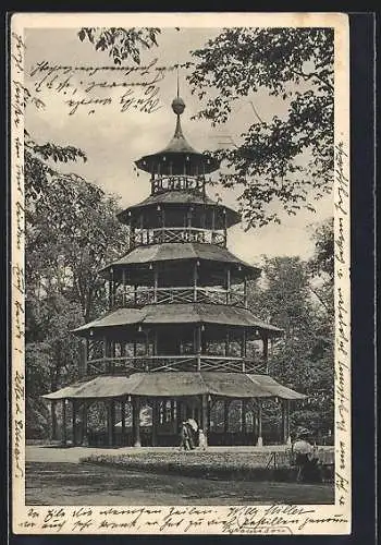 AK München-Schwabing, Chinesischer Turm im englischen Garten