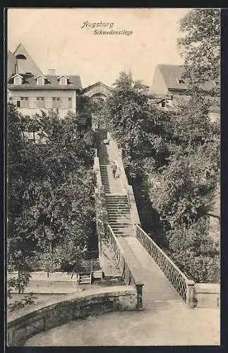 AK Augsburg, Schwedenstiege mit Passanten