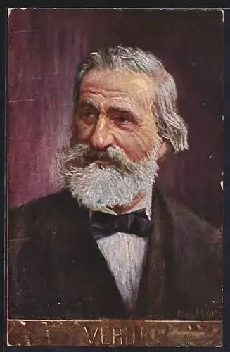 Künstler-AK Portrait von Guiseppe Verdi mit grauem Vollbart