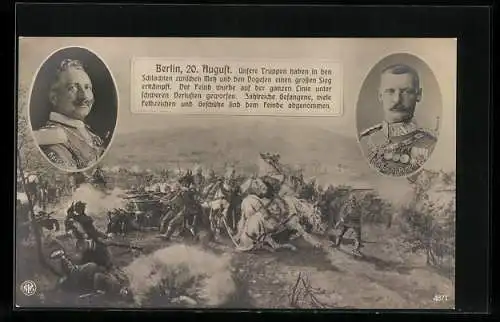 AK Deutsche Soldaten in der Schlacht, Kaiser Wilhelm II., Kronprinz Rupprecht