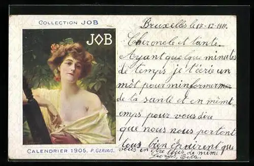 AK Collection Job, Calendrier 1905, P. Gervais, leicht bekleidete Dame raucht Zigarette, Jugendstil