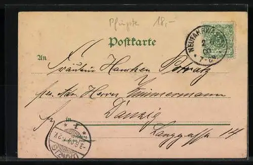 Lithographie Pfingstgruss mit musizierenden Kindern und Maikäfern