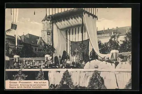 AK Köln a. Rh., XX. Intern. Eucharistischer Congress 1909, Grosse Prozession mit Altar auf dem Neumarkt