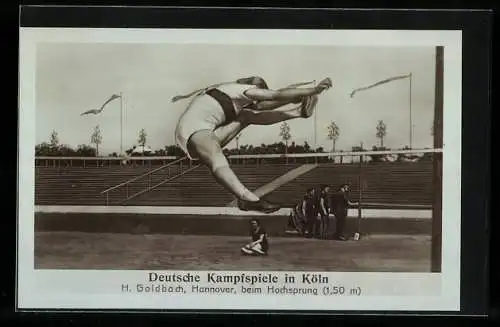 AK Köln, Deutsche Kampfspiele 1926, H. Goldbach beim Hochsprung