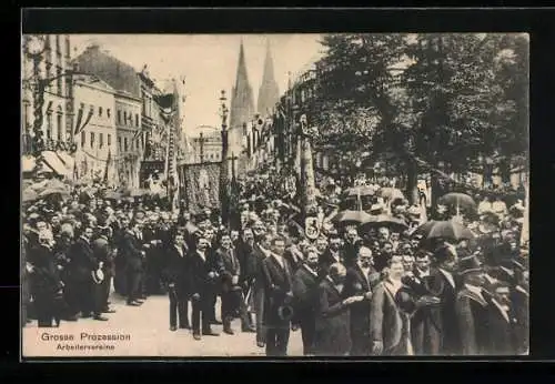 AK Köln a. Rh., XX. Intern. Eucharistischer Congress 1909, Grosse Prozession, Arbeitervereine