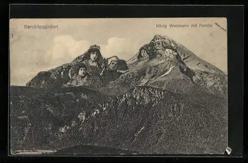 AK Berchtesgaden, Der König Watzmann mit Familie, Berggesichter