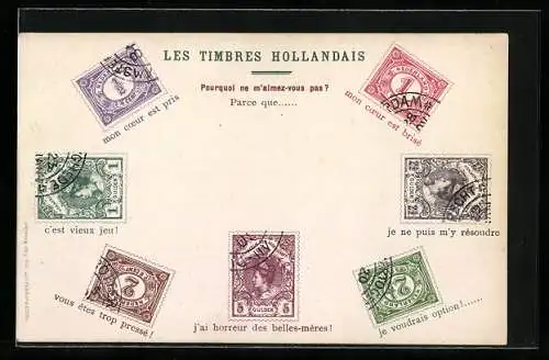 AK Les Timbres Hollandais, niederländische Briefmarken