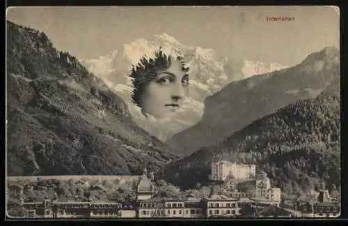 AK Interlaken, Berg mit Gesicht / Berggesicht, Montage, Berggesichter