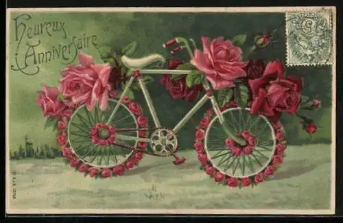 AK Fahrrad mit Blumen, Glückwunsch zum Geburtstag