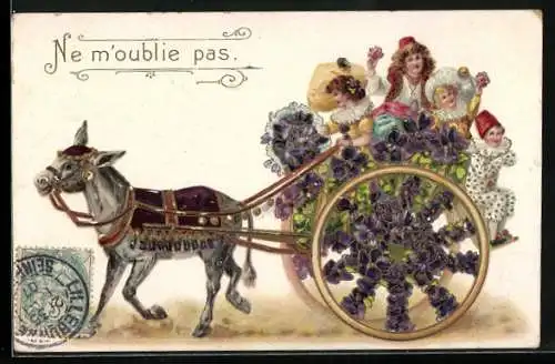 AK Eselgespann mit Blumenwagen