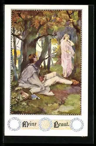 Künstler-AK Anton Marussig: Mann betrachtet seine Braut im Gewand