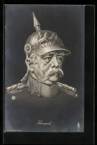 AK Metamorphose, Portrait Reichskanzler Otto von Bismarck mit Pickelhaube