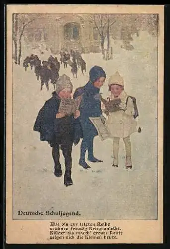 Künstler-AK Brynolf Wennerberg: Schulkinder zeichnen Kriegsanleihe