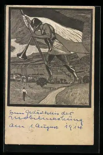 Künstler-AK Hans Lietzmann: Zum Gedächtnis der Mobilmachung am 1. August 1914, Propaganda, 1. Weltkrieg