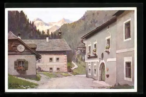 Künstler-AK Untertauern, Partie am alten Postgasthof