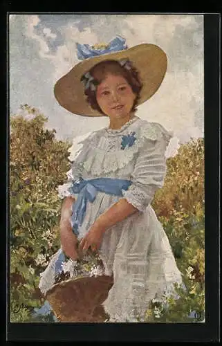 Künstler-AK Seeger: Margueriten, Maid mit blauer Schleife