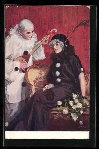 AK Harlekinpaar musiziert, Rosenstrauss