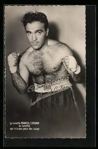 Foto-AK Marcel Cerdan, Boxer in Pose