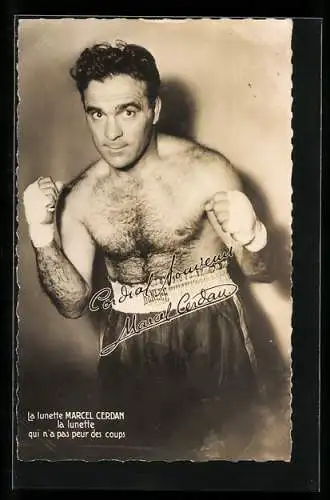 Foto-AK Marcel Cerdan, Boxer in Pose