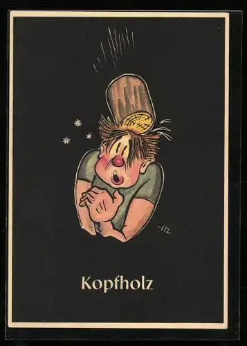 Künstler-AK sign. H. Moritz: Kopfholz, Bergbau