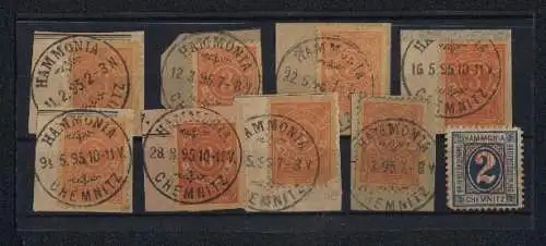 Briefmarken Chemnitz, Private Stadtpost Hammonia, gestempelte Briefmarken, Werte 2-3 Pfennig