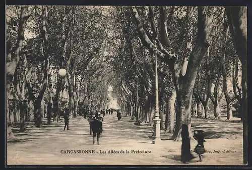 AK Carcassonne, Les Allées de la Préfecture