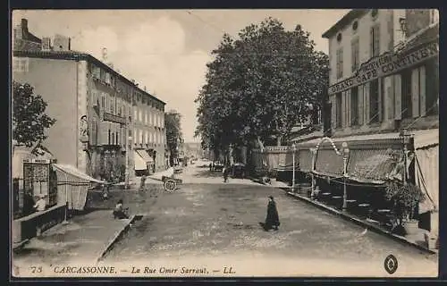 AK Carcassonne, La Rue Omer Sarraut avec le Grand Café Continental